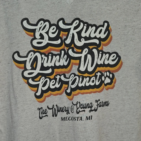 Bella Canvas Tan V-Neck Tee "BE KIND, DRINK WINE, PET PINOT" Young Farms LOT R1 - Picture 3 of 3